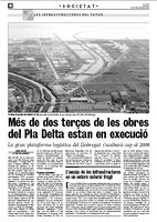 Noticia publicada en el diario AVUI sobre el estado de las obras del Plan Delta (12 de Febrero de 2004) - página 1